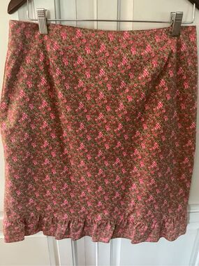 346 Brooks Brothers Ruffled Lined Skirt Sz 12 Stretch‎ Green Pink Skirt